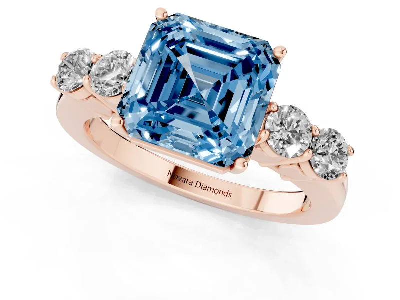Asscher Cut 5 Stone Engagement Ring Setting for a Fancy Blue Lab-Grown Diamond | Rose Gold