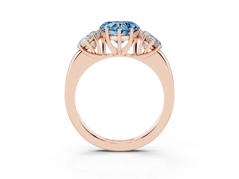 Heart-Shaped Three Stone Engagement Ring Setting for a Fancy Blue Lab-Grown Diamond | Matching Side Stones | Rose Gold