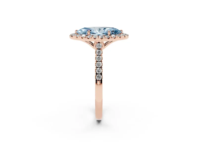 Marquise Raised Halo Engagement Ring Setting for a Fancy Blue Lab-Grown Diamond | Rose Gold