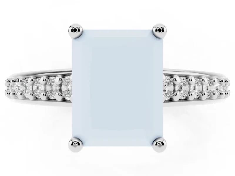 Radiant Cut Graduated Pave Cathedral Solitaire Engagement Ring Setting | Scroll Cut-Outs | Platinum