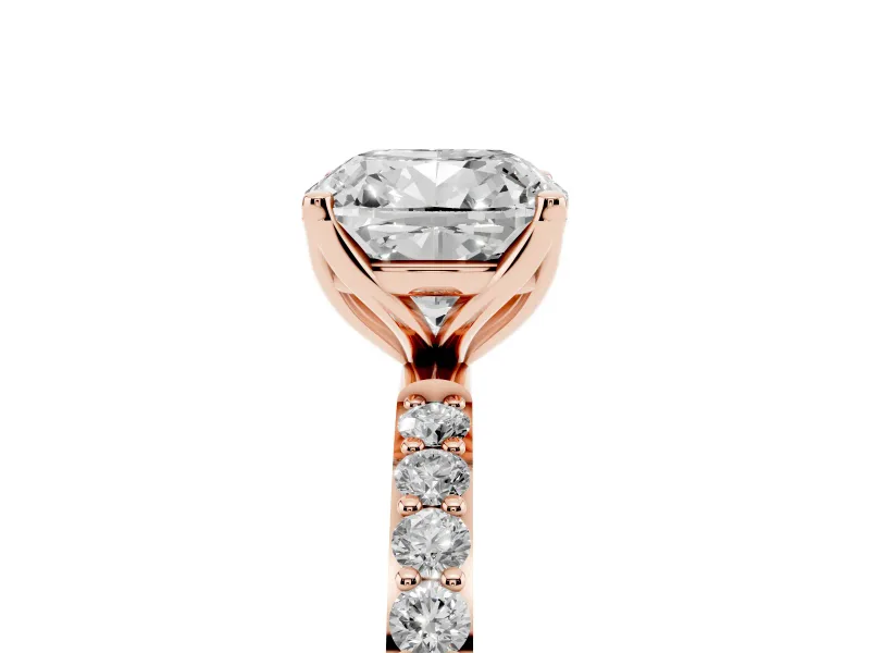 Cushion Cut Pave Solitaire Engagement Ring Setting | Fine Line Pave Band | Rose Gold
