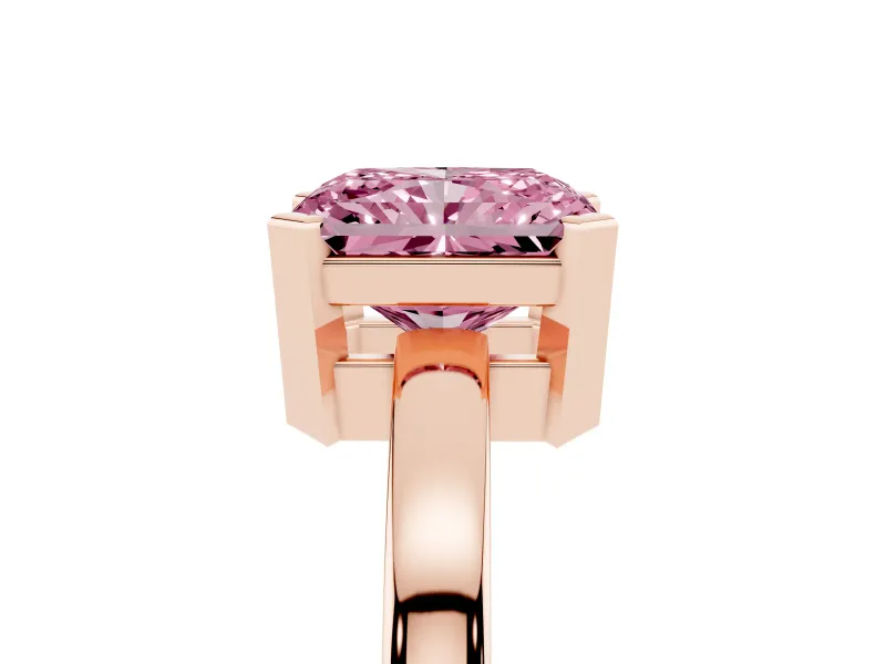Fancy Pink Radiant Cut Diamond Solitaire Ring Set in Rose gold with Prong Head and Smooth Polished Band