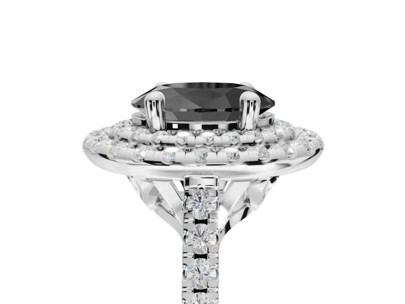 Oval Double Halo Engagement Ring Setting for a Black Center | Pavé Shoulders | Platinum