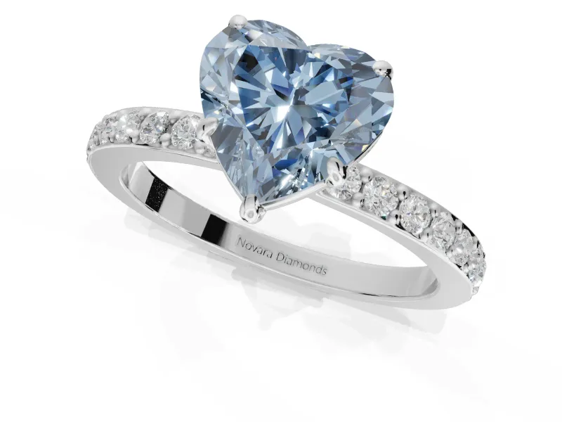 Heart-Shaped Hidden Halo Engagement Ring Setting for a Fancy Blue Lab-Grown Diamond | Pavé Band | Platinum