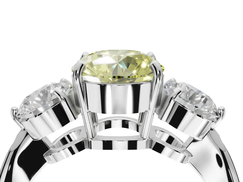 Round Three Stone Engagement Ring Setting for a Fancy Yellow Lab-Grown Diamond | Tapered Pave Band | White Gold