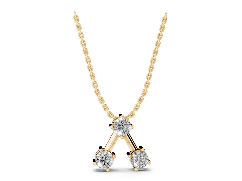 Round Lab-Grown Diamond Three-Stone Open Triangle Pendant Necklace | Prong Set | Yellow Gold