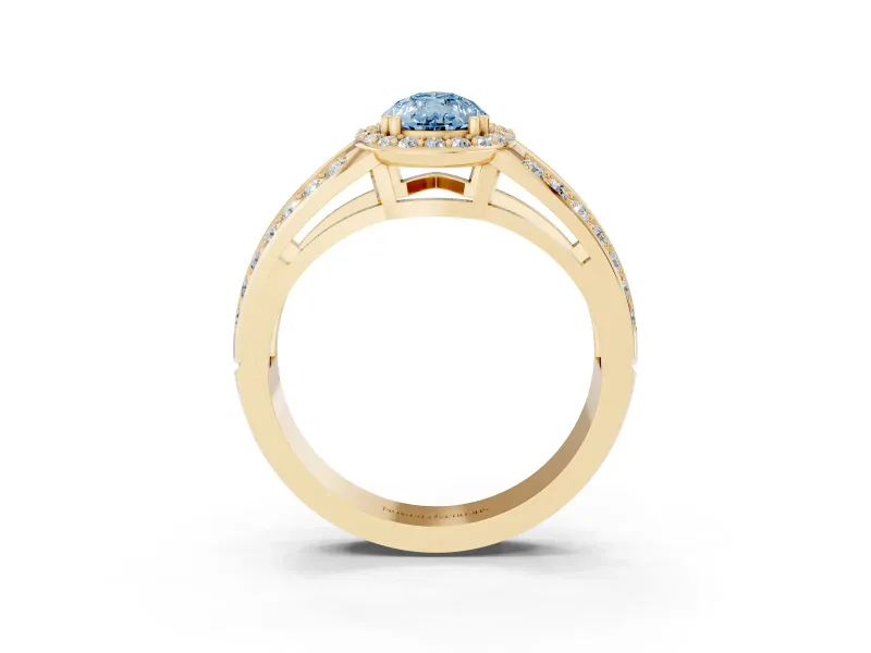 Pear-Shaped Halo Engagement Ring Setting for a Fancy Blue Lab-Grown Diamond | Two-Row Pave Split Shank | Yellow Gold
