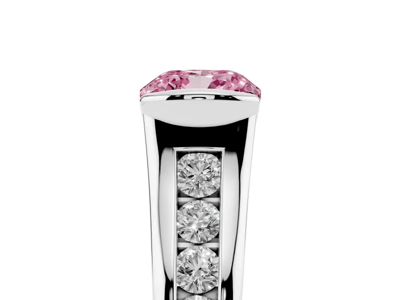 Cushion Cut Half Bezel Engagement Ring Setting for a Fancy Pink Lab-Grown Diamond | Sterling Silver