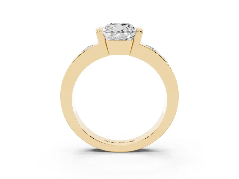 Cushion Cut Tension Style Engagement Ring Setting | Flush Set Accents | Yellow Gold