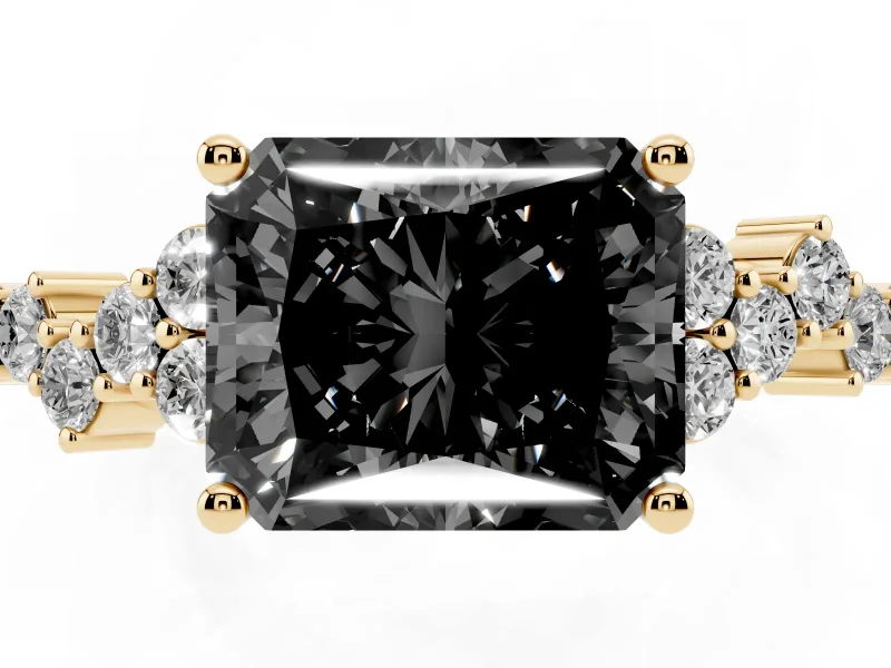 Radiant Cut Scattered Accent Engagement Ring Setting for a Black Center | Slim Band | Yellow Gold
