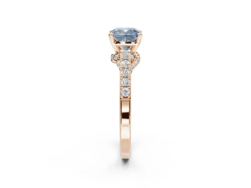 Cushion Cut Pavé Solitaire Engagement Ring Setting for a Fancy Blue Lab-Grown Diamond | Crossover Gallery | Rose Gold