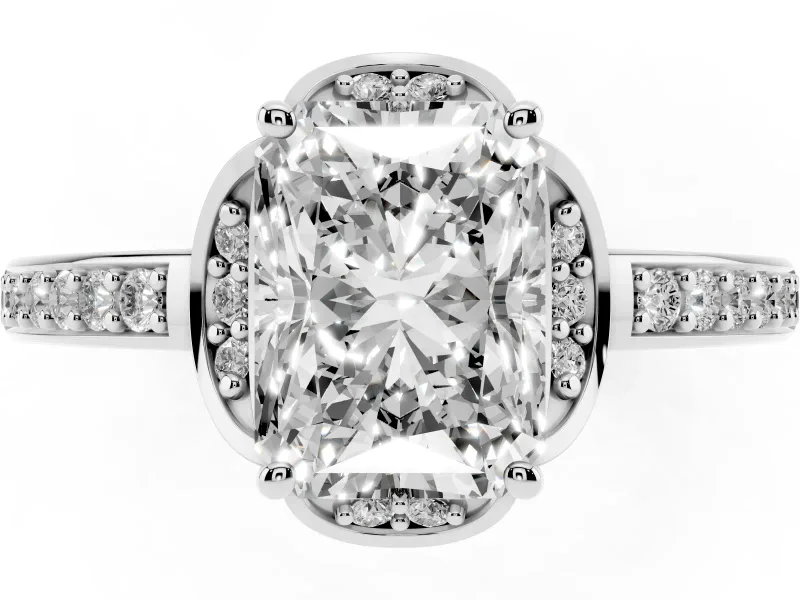 Radiant Cut Floral Pavé Engagement Ring Setting | Petal Accents | Platinum