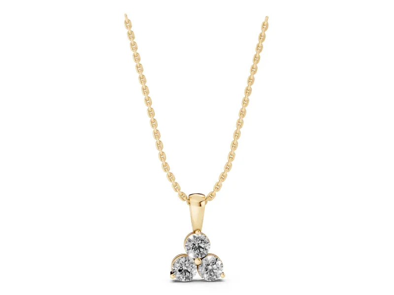 Round Lab-Grown Diamond Triangle Cluster Pendant Necklace | Shared Middle Prong | Yellow Gold