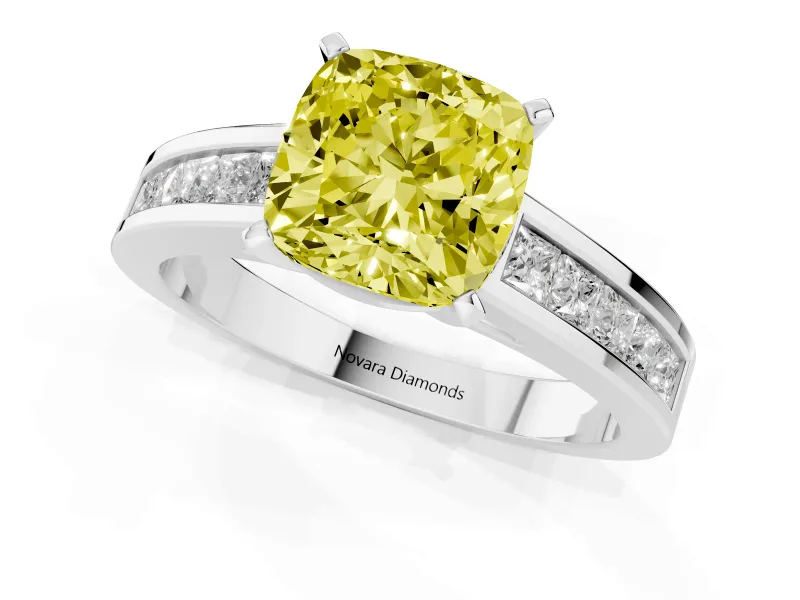 Cushion Cut Channel Engagement Ring Setting for a Fancy Yellow Lab-Grown Diamond | Sterling Silver