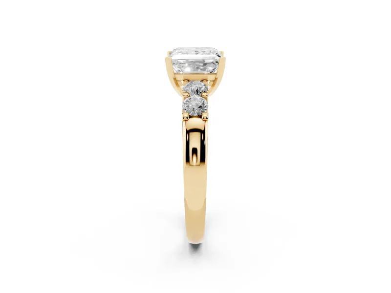 Princess Cut Diamond Five-Stone Prong Set Engagement Ring Set in Yellow gold with Channel Band