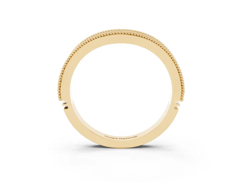 Round Diamond Contour Wedding Band Set in Yellow gold with Milgrain Pavé Setting