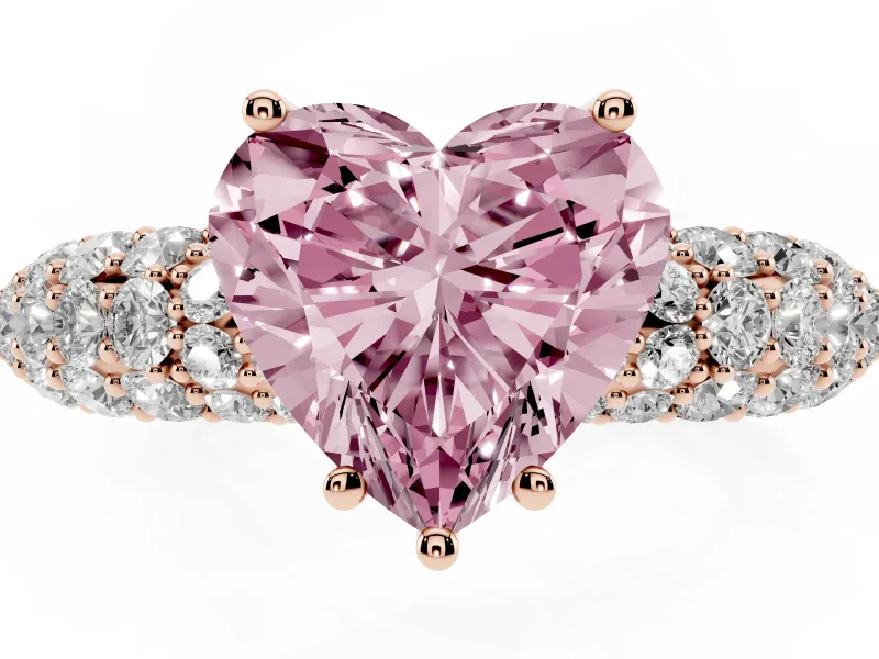 Heart-Shaped Multi Row Pave Engagement Ring Setting for a Fancy Pink Lab-Grown Diamond | Rose Gold