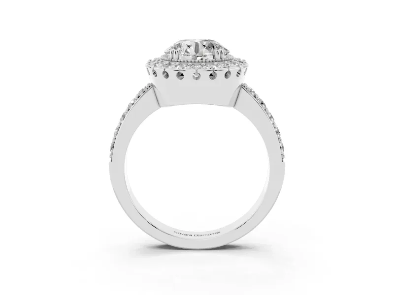 Round Vintage Milgrain Halo Engagement Ring Setting | Pierced Gallery | White Gold