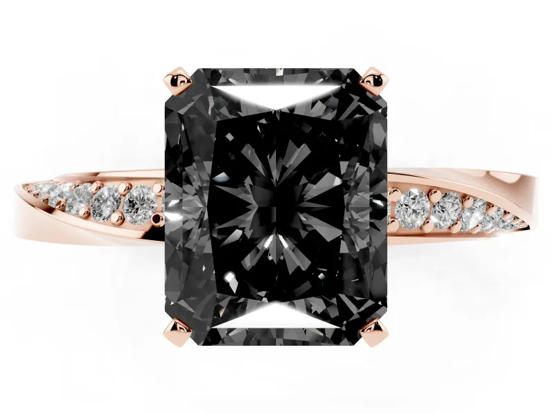 Radiant Cut Twisted Pavé Engagement Ring Setting for a Black Center | Ribbon Band | Rose Gold