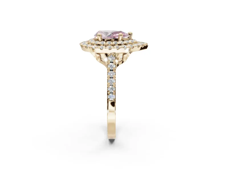 Pear-Shaped Double Halo Engagement Ring Setting for a Fancy Pink Lab-Grown Diamond | Yellow Gold