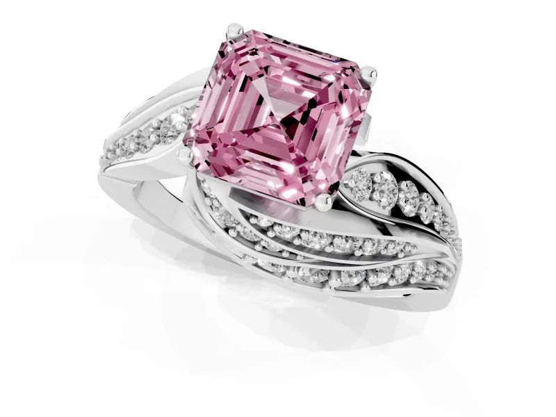Asscher Cut Bypass Pavé Engagement Ring Setting for a Fancy Pink Lab-Grown Diamond | Graduated Pavé | Sterling Silver
