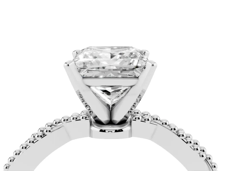 Princess Cut Diamond Solitaire Ring Set in Platinum with Twisted Band and Bead Prong Setting