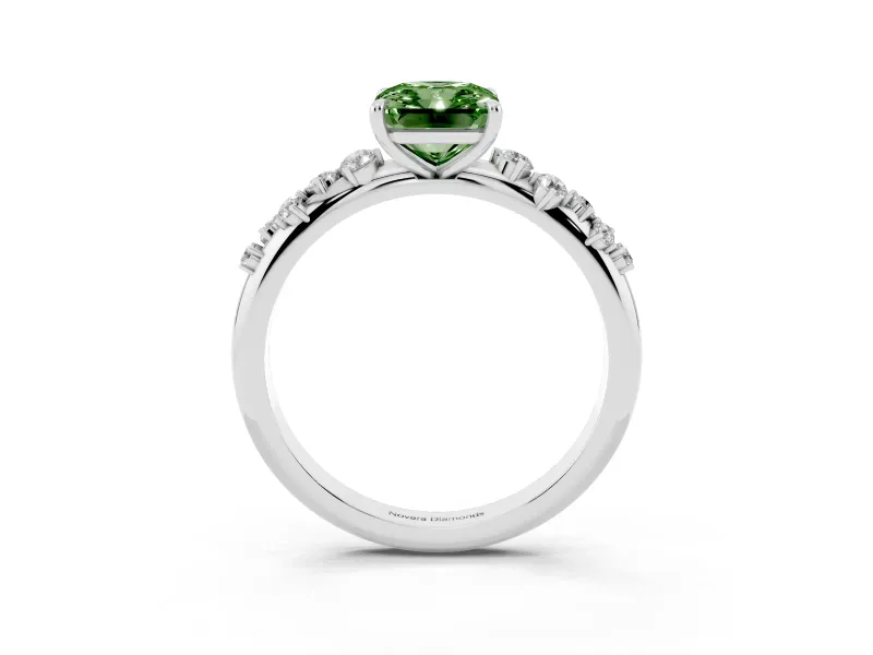 Fancy Green Radiant Cut Diamond Cluster Solitaire Ring Set in Silver with Prong Setting