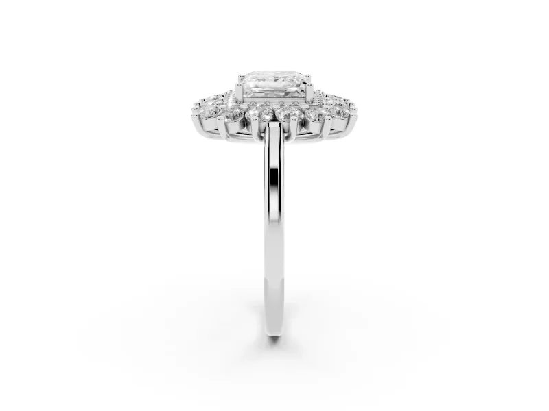 Princess Cut Floral Double Halo Engagement Ring Setting | Plain Band | Sterling Silver
