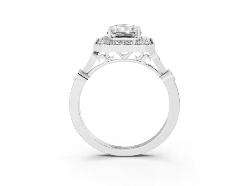 Radiant Cut Vintage Halo Engagement Ring Setting | Bezel Station Shoulders | Sterling Silver