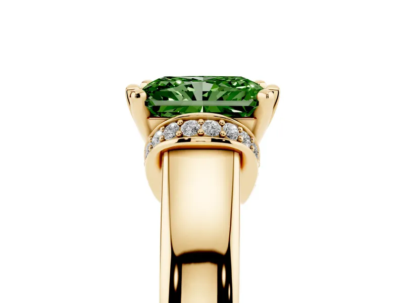 Radiant Cut Pavé Collar Engagement Ring Setting for a Fancy Green Lab-Grown Diamond | Yellow Gold