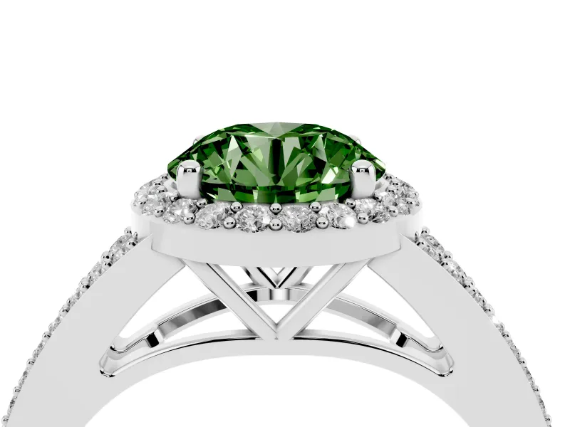 Round Halo Engagement Ring Setting for a Fancy Green Lab-Grown Diamond | Pave Split Shank | Platinum
