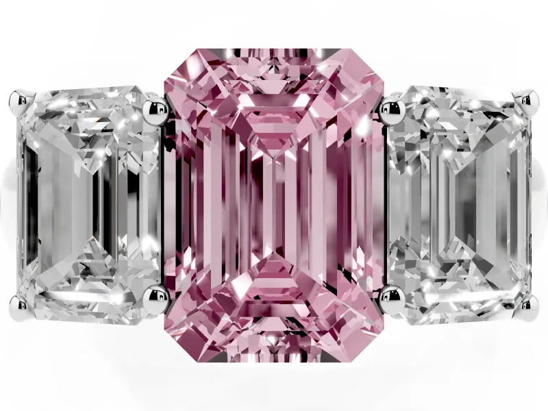 Emerald Cut Engagement Ring Setting for a Fancy Pink Lab-Grown Diamond | Sterling Silver - Design NV-24908