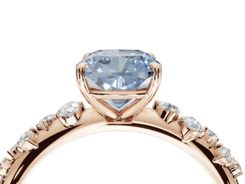 Cushion Cut Graduated Solitaire Engagement Ring Setting for a Fancy Blue Lab-Grown Diamond | Rose Gold