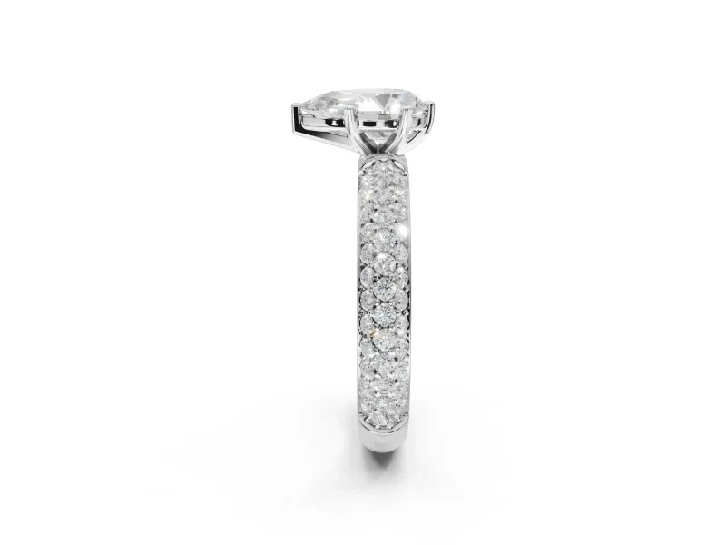 Pear-Shaped Pavé Solitaire Engagement Ring Setting | Domed Pavé Band | Platinum