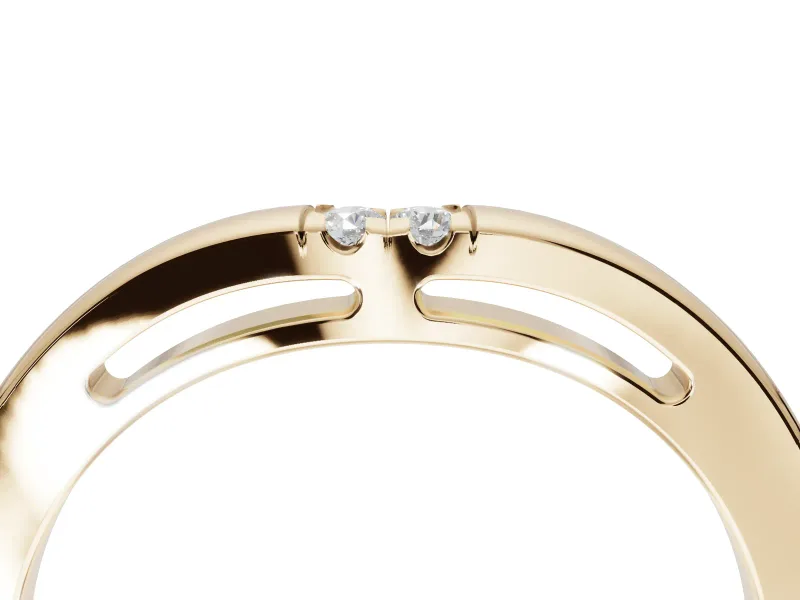 Round Lab-Grown Diamond Toi et Moi Curved Wedding Band | Side Slot Cut-Outs | Yellow Gold