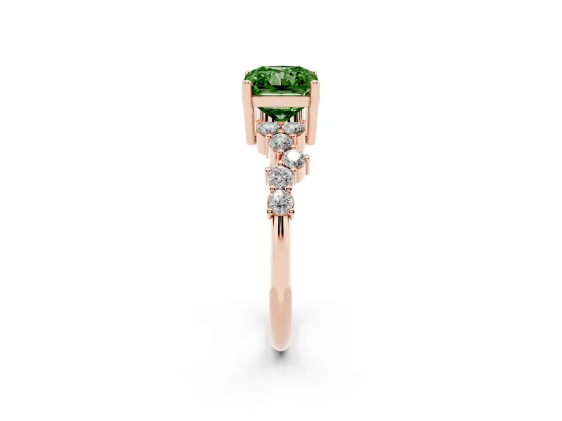 Radiant Cut Scattered Accent Engagement Ring Setting for a Fancy Green Lab-Grown Diamond | Rose Gold