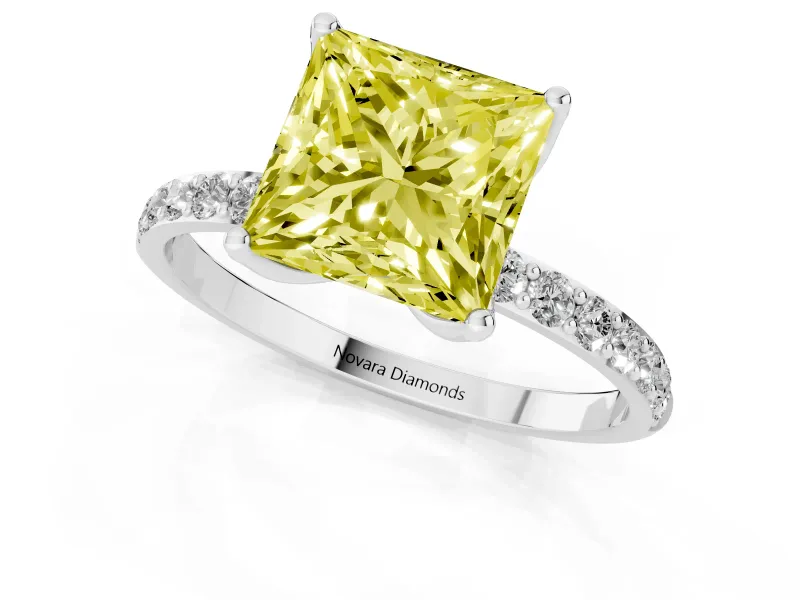 Princess Cut Pave Solitaire Engagement Ring Setting for a Fancy Yellow Lab-Grown Diamond | Slim Band | Platinum