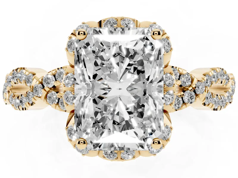 Radiant Cut Milgrain Halo Engagement Ring Setting | Graduated Shoulders | Yellow Gold
