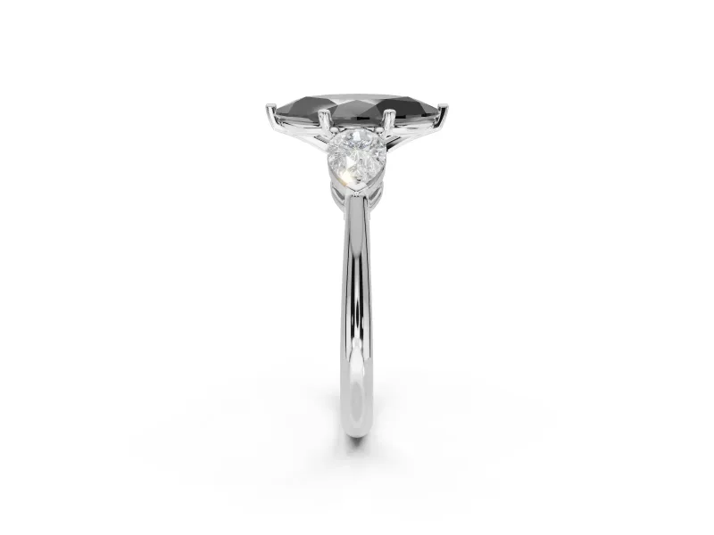 Marquise Three-Stone Engagement Ring Setting for a Black Center | Pear Side Stones | Sterling Silver