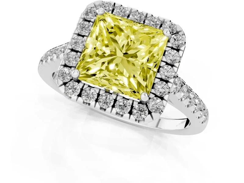 Princess Cut Raised Halo Engagement Ring Setting for a Fancy Yellow Lab-Grown Diamond | White Gold