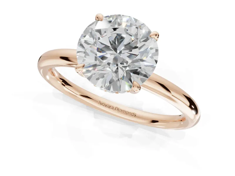 Round Hidden Halo Engagement Ring Setting | Thin Plain Band | Rose Gold