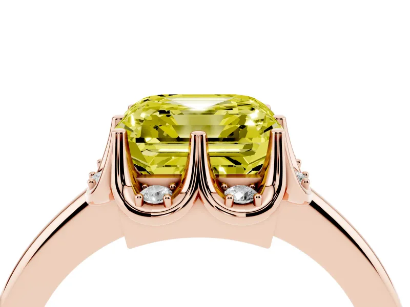 Asscher Cut Petal Halo Engagement Ring Setting for a Fancy Yellow Lab-Grown Diamond | Rose Gold