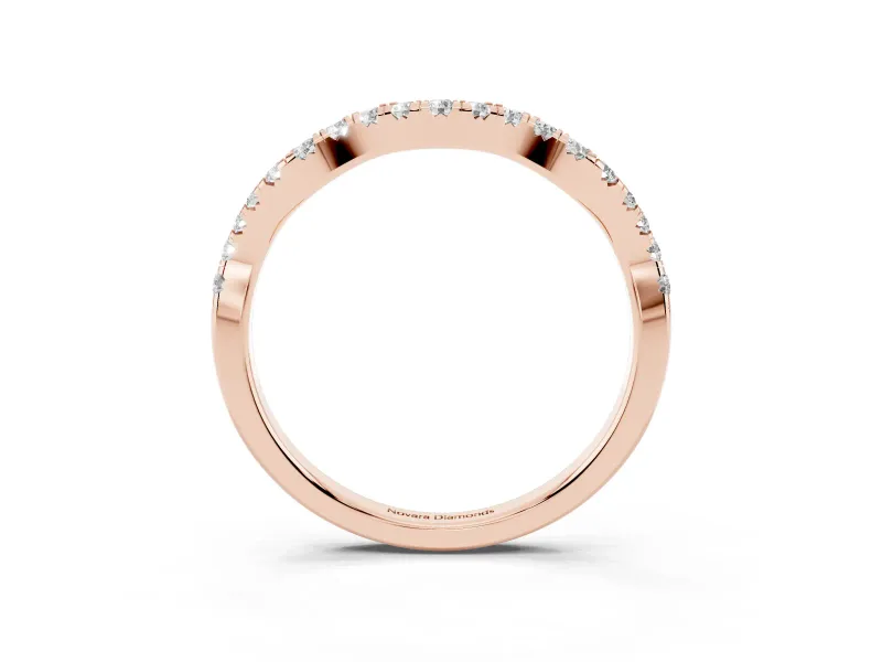 Round Lab-Grown Diamond Wavy Curved Pavé Wedding Band | Shared Prongs | Rose Gold