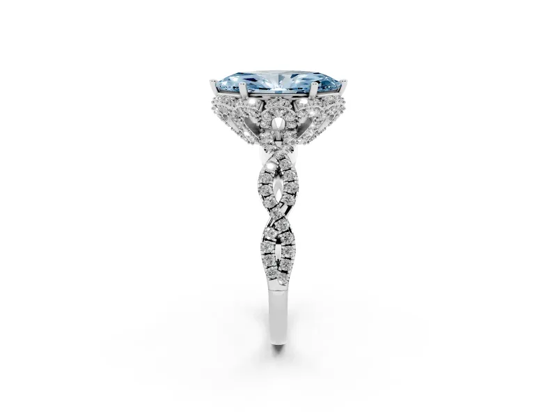 Marquise Halo Engagement Ring Setting for a Fancy Blue Lab-Grown Diamond | Sterling Silver - Design NV-24725