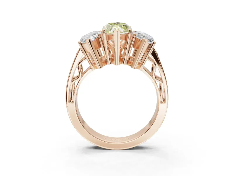 Marquise Three Stone Engagement Ring Setting for a Fancy Yellow Lab-Grown Diamond | Beaded Shoulders | Rose Gold
