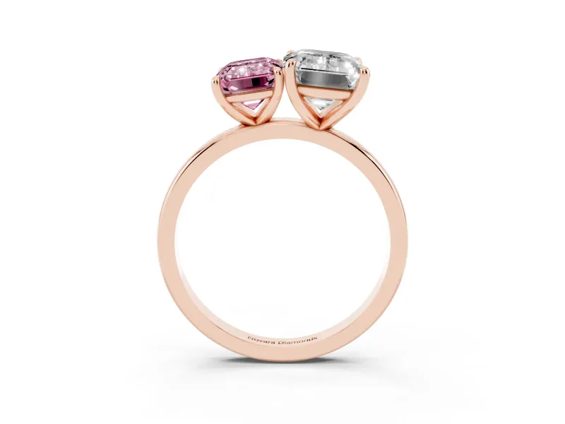 Fancy Pink Emerald Cut and Emerald Cut Toi Moi Ring Set in Rose gold with Prong Setting
