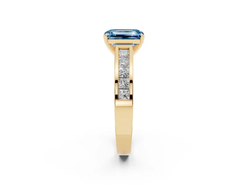 Emerald Cut Channel Engagement Ring Setting for a Fancy Blue Lab-Grown Diamond | Yellow Gold