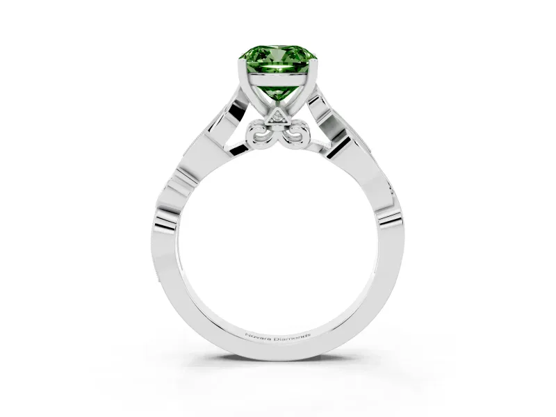 Cushion Cut Vine Engagement Ring Setting for a Fancy Green Lab-Grown Diamond | Platinum