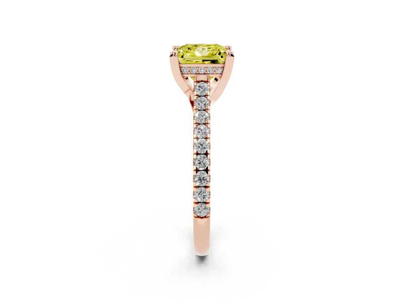 Princess Cut Hidden Halo Pave Engagement Ring Setting for a Fancy Yellow Lab-Grown Diamond | Claw Prongs | Rose Gold