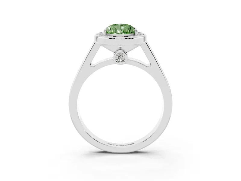 Pear-Shaped Halo Engagement Ring Setting for a Fancy Green Lab-Grown Diamond | Polished Outer Rim | Sterling Silver